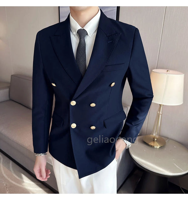 Elegant Double Breasted Peak Lapel Smoking Jacket for Men - Slim Fit Formal Blazer for Weddings, Prom, and Parties